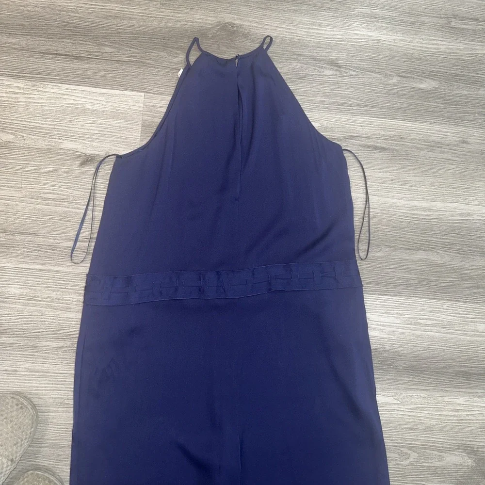 Diane Von Furstenberg Davin Silk Jumpsuit Size 14 Navy Tie Waist Wide Leg Halter